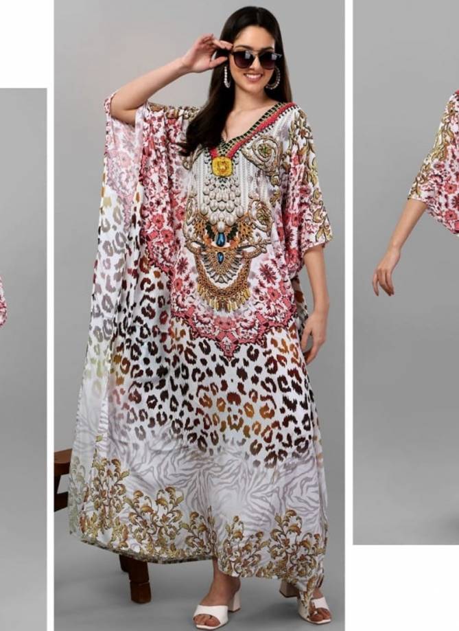 Multi Colour Silk Kaftan Jelite New Latest Designer Feather Silk Kaftan Kurti Collection 104